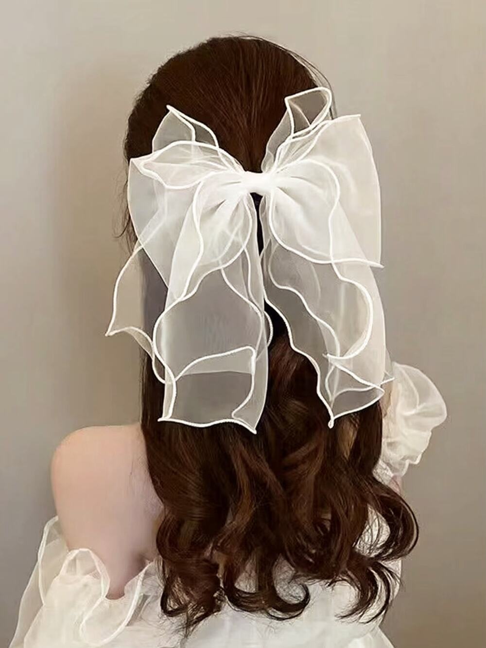 Cream White Chiffon Hair Bow Clips Imported from Japan